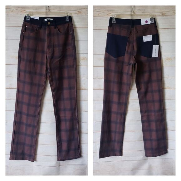 WEWOREWHAT Revolve Plaid Icon High-Rise Colorblock Jeans Size 25 Stretch Twill - Picture 3 of 12